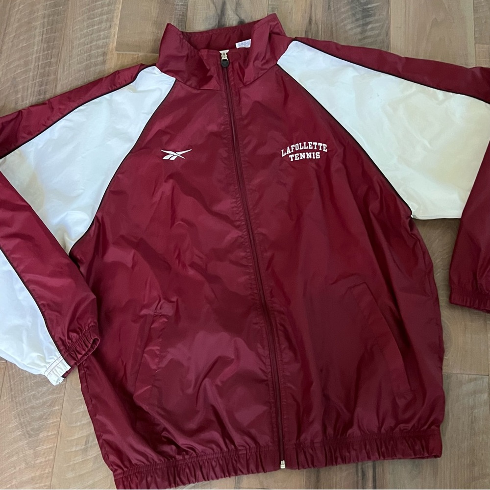 REEBOK Full Zip Windbreaker Track Coat Jacket Lafollette Tennis Madison WIS Dad